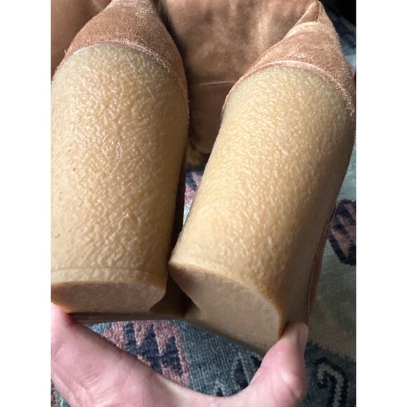 UGG Valberg Tall Wedge Boots Chestnut Suede Toscana Sheepskin Fur 7.5 - Picture 7 of 8